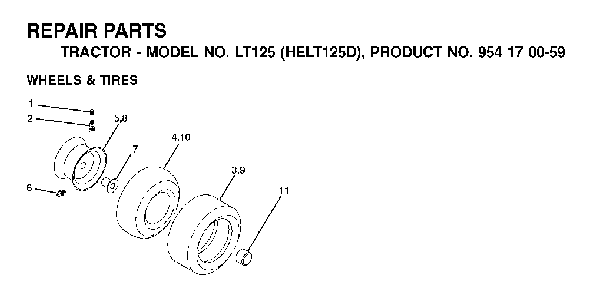Wheels And Tires Diagram and Parts List for LT125 (HELT125D, 954170059)(2002-06) Husqvarna Lawn Tractor