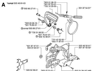 Chain Brake Diagram and Parts List for 55 (RANCHER)(20060600001-20070500000) Husqvarna Chainsaw