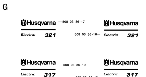 Decals Diagram and Parts List for 317 20050100001-20053600000 Husqvarna Chainsaw