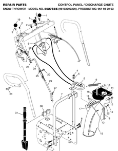 Control Panel And Discharge Chute Diagram and Parts List for 8527SBE (927SBE)(2006-05) Husqvarna Snow Blower