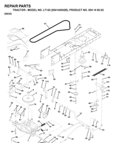 Drive Diagram and Parts List for LT120 (954140002B)(1997-01) Husqvarna Lawn Tractor