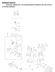 Steering Diagram and Parts List for YTH150 (954140007B)(1997-01) Husqvarna Lawn Tractor