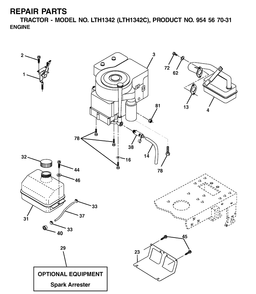 Engine Diagram and Parts List for LTH1342-LTH1342C 2001-11 Husqvarna Lawn Tractor