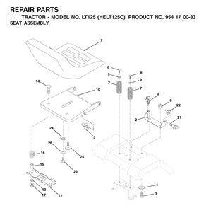 Seat Diagram and Parts List for LT125 (954170033-C)(2002-01) Husqvarna Lawn Tractor