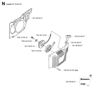 Starter Diagram and Parts List for 3120 20013500001-Current Husqvarna Chainsaw