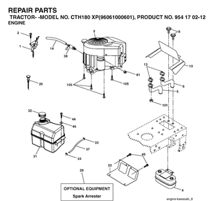 Engine Diagram and Parts List for CTH180XP (96061000601)(2005-05) Husqvarna Lawn Tractor