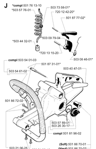 Fuel Tank And Handle Diagram and Parts List for 257 20013500001-Current Husqvarna Chainsaw