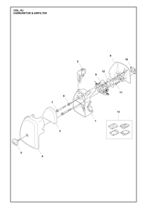 Carburetor And Air Filter Diagram and Parts List for 122RJ  Husqvarna Brush Cutter