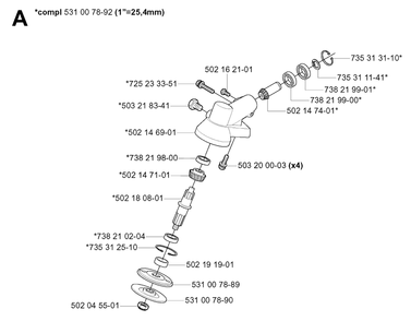 Bevel Gear Diagram and Parts List for 132R 20050100001 & Above Husqvarna Trimmer
