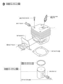Cylinder Piston Diagram and Parts List for 390XP-XPG-XPW 20064000001 & Above Husqvarna Chainsaw