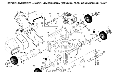 Product Complete Diagram and Parts List for 5521CM (954223487)(2002-11) Husqvarna Lawn Mower