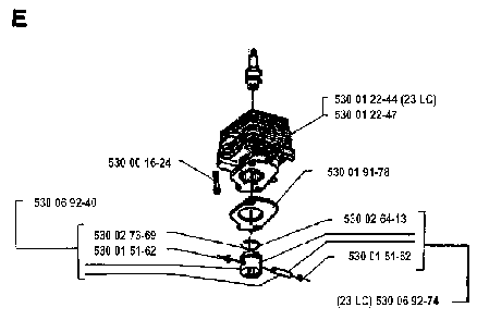 Cylinder Piston Diagram and Parts List for 26L 1993-05 Husqvarna Trimmer