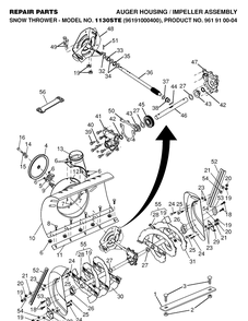 Auger Housing And Impeller Diagram and Parts List for 1130STE (96191000400)(2005-10) Husqvarna Snow Blower