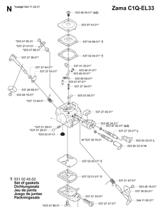 Carburetor Details Diagram and Parts List for 334T 20060100001-20063600000 Husqvarna Chainsaw
