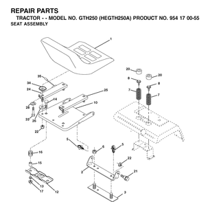 Seat Diagram and Parts List for GTH250 (HEGTH250A)(2002-03) Husqvarna Lawn Tractor