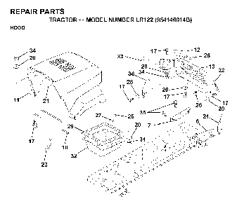 Hood Diagram and Parts List for LR122 (954140014B)(1999-03) Husqvarna Lawn Tractor