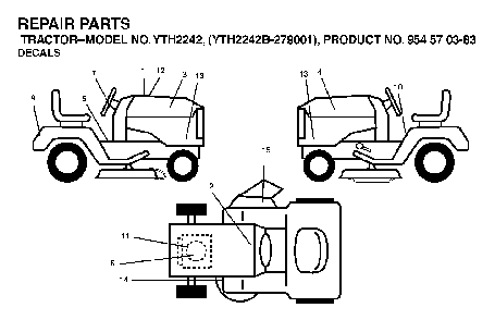 Decals Diagram and Parts List for YTH2242B (954570383)(2003-01) Husqvarna Lawn Tractor