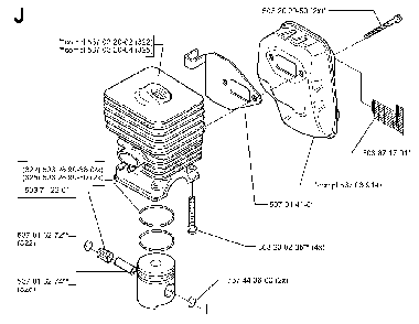 Cylinder Piston Diagram and Parts List for 325RJ (X-SERIES)(20000100001) Husqvarna Brush Cutter