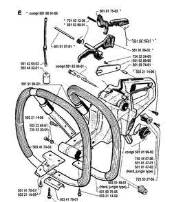 Fuel Tank And Handle Diagram and Parts List for 288 19911400001-19933600000 Husqvarna Chainsaw