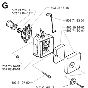 Carburetor And Air Filter Diagram and Parts List for 225HBV 20000100001-Current Husqvarna Leaf Blower / Vacuum
