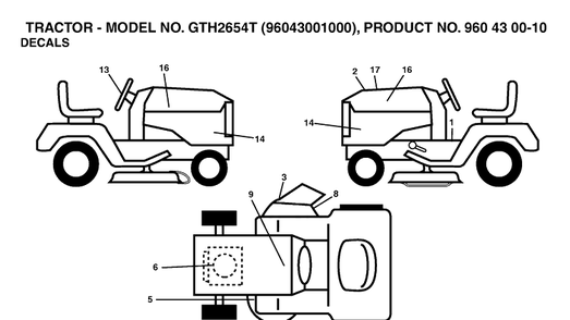 Decals Diagram and Parts List for GTH2654T (96043001000)(2006-01) Husqvarna Lawn Tractor