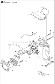 Carburetor And Air Filter Diagram and Parts List for 460RANCHER  Husqvarna Chainsaw