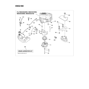 Engine Diagram and Parts List for 96043032100  Husqvarna Lawn Tractor