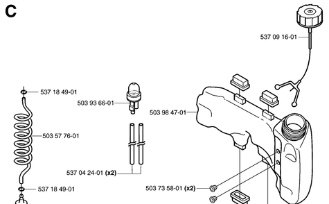 Fuel Tank Diagram and Parts List for 326HD75 (X-SERIES)(20030100001-20062700000) Husqvarna Hedge Trimmer