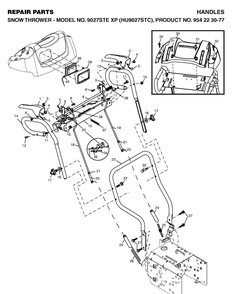 Handle And Controls Diagram and Parts List for 9027STE (HU9027STC)(2004-07) Husqvarna Snow Blower