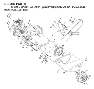 Mainframe, Left Side Diagram and Parts List for CRT51 (954000692-E)(2003-01) Husqvarna Tiller