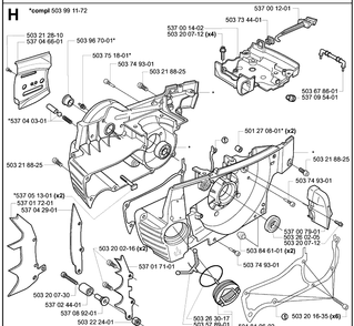 Crankcase Diagram and Parts List for 385EPA 2003-10 Husqvarna Chainsaw