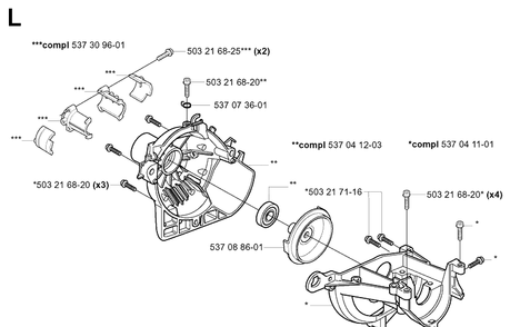 Crankcase And Clutchdrum Diagram and Parts List for 325HA850 20040100001-20050600000 Husqvarna Hedge Trimmer