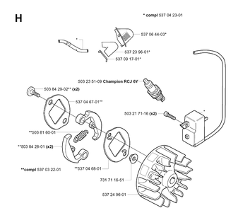 Ignition System Diagram and Parts List for 326P 20042300001-20062700000 Husqvarna Pole Saw
