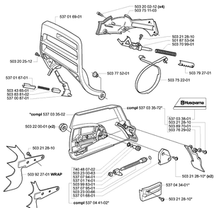Chain Brake Diagram and Parts List for 385EPA 2003-10 Husqvarna Chainsaw
