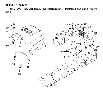 Hood Diagram and Parts List for LT125 (HE12536D, 954170010)(1998-12) Husqvarna Lawn Tractor