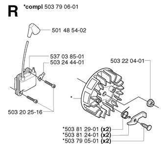 Ignition System Diagram and Parts List for 235R 20023500001-20060100000 Husqvarna Brush Cutter