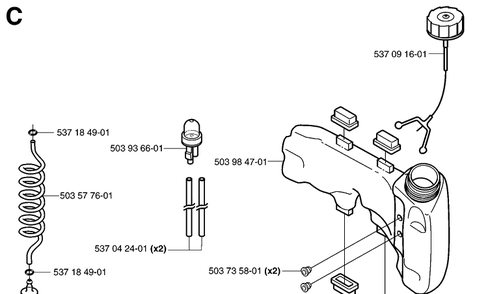 Fuel Tank Diagram and Parts List for 325HS99 (X-SERIES)(20030100001-20063600000) Husqvarna Hedge Trimmer