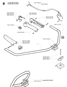 Handle And Controls Diagram and Parts List for 227RD 19993600001-20004000000 Husqvarna Brush Cutter