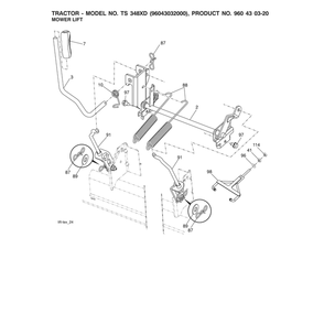 Mower Lift Diagram and Parts List for 96043032000  Husqvarna Lawn Tractor