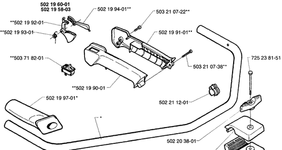 Handle Assembly 235r Diagram and Parts List for 232RL 1997-02 Husqvarna Brush Cutter