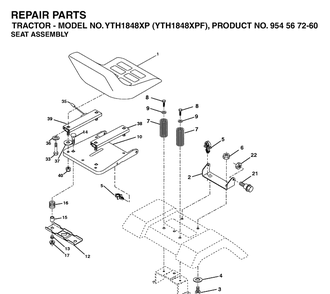 Seat Diagram and Parts List for YTH1848XP (954567260)(2003-06) Husqvarna Lawn Tractor