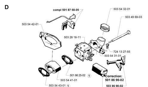 Carburetor Diagram and Parts List for 261 19981000001-19992399999 Husqvarna Chainsaw