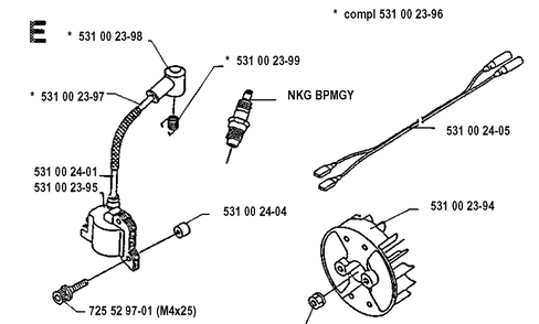 Ignition System Diagram and Parts List for 132LD 19904400001-19920100000 Husqvarna Edger