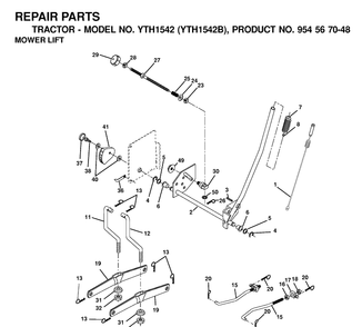 Mower Lift / Deck Lift Diagram and Parts List for YTH1542 (954567048)(2001-01) Husqvarna Lawn Tractor