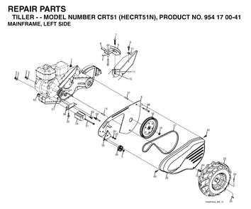 Mainframe, Left Side Diagram and Parts List for CRT51 (954170041-N)(2004-01) Husqvarna Tiller