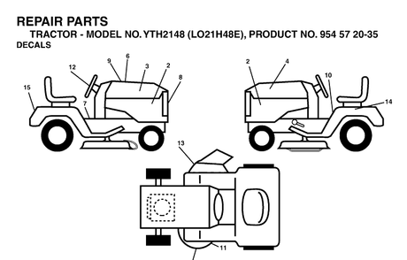 Decals Diagram and Parts List for YTH2148-LO21H48E 2005-05 Husqvarna Lawn Tractor