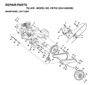 Mainframe, Left Side Diagram and Parts List for CRT52 (954140020B)(1998-01) Husqvarna Cultivator