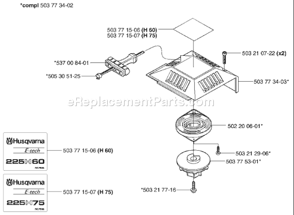 Page M Diagram and Parts List for 225H60 2002-06 Husqvarna Trimmer