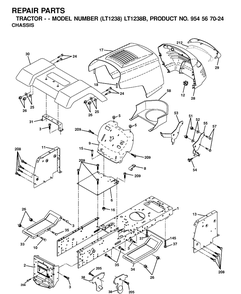 Chassis And Enclosures Diagram and Parts List for LT1238-LT1238B 2001-03 Husqvarna Lawn Tractor