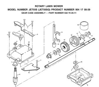 Gear Case Diagram and Parts List for JET55-JET55SQ 2002-01 Husqvarna Lawn Mower